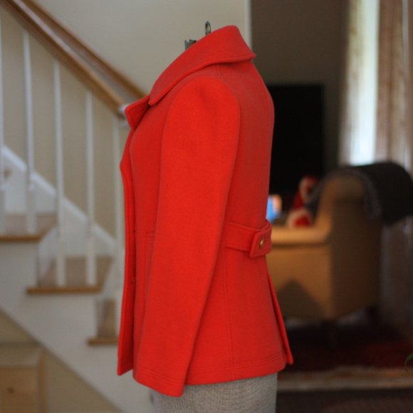 J. CREW NELLO GORI Stadium Cloth Mellon Red Pea Coat - Picture 2 of 5